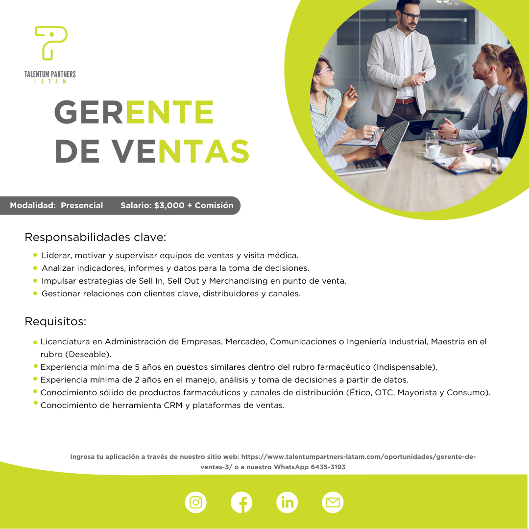 Gerente de Ventas (rubro farmacéutico)